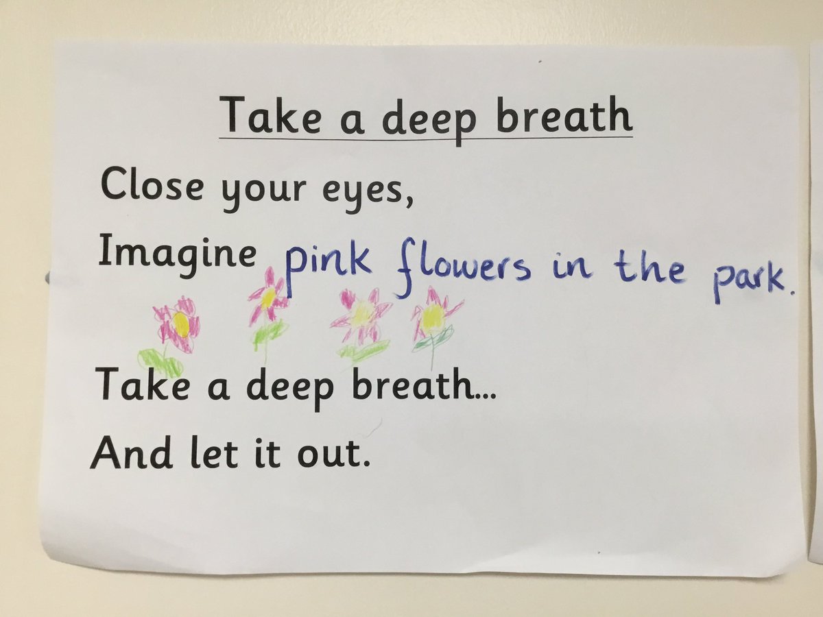 BJ_Reception's tweet photo. To celebrate National Poetry Day we listened to the poem ‘Take a deep breath’. We discussed how it made us feel. We thought of our own places of refuge and created our own version of the poem. Here is the finished product from Red class. https://t.co/KIjz9ar3ra