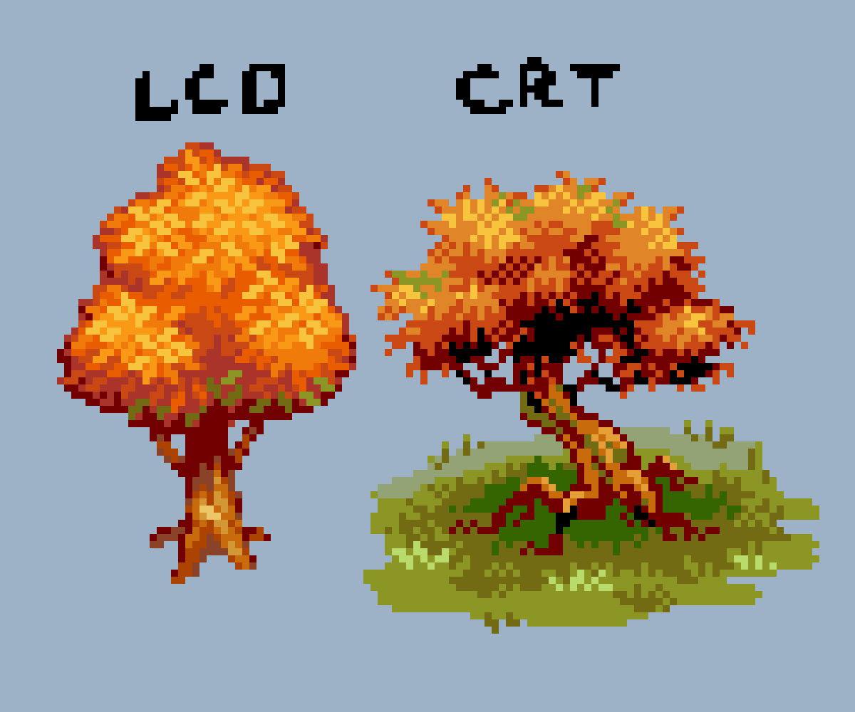 I made my very FIRST CRT specific #PixelArt last night!  I understood the theory behind retro pixel techniques, but it was crazy experiencing it firsthand! 
Here’s a thread of some of my thoughts :)