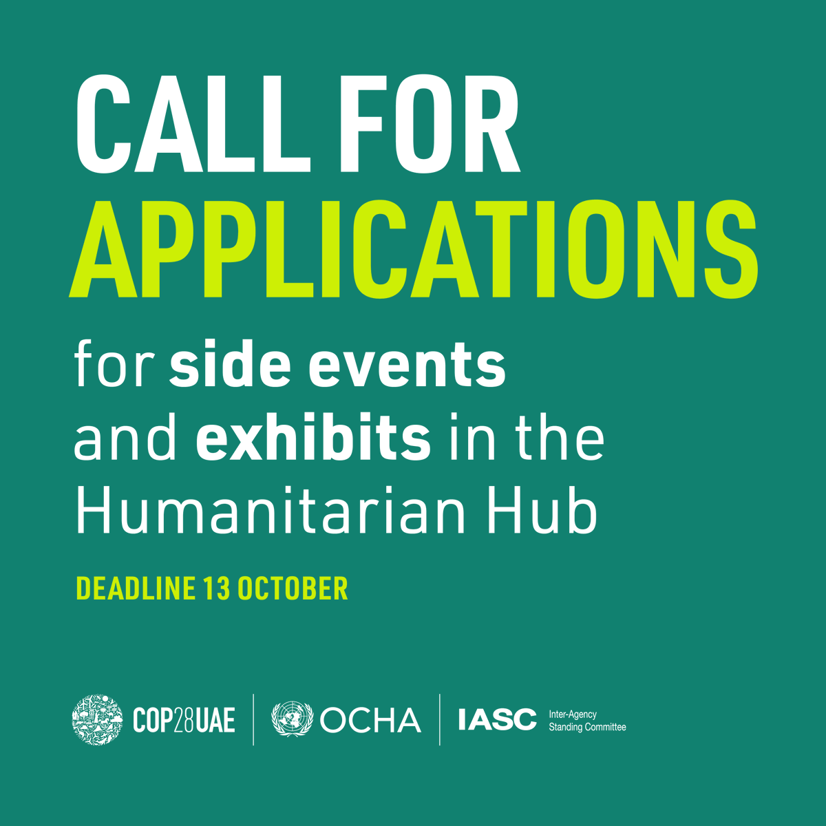 📢 Calling all changemakers and climate advocates! Join us at the first-ever Humanitarian Hub at @COP28_UAE to advocate for change and raise awareness about the impact of the #ClimateCrisis on humanitarian action. ⏰ Apply by: 13 October: bit.ly/48HRsWc #COP28