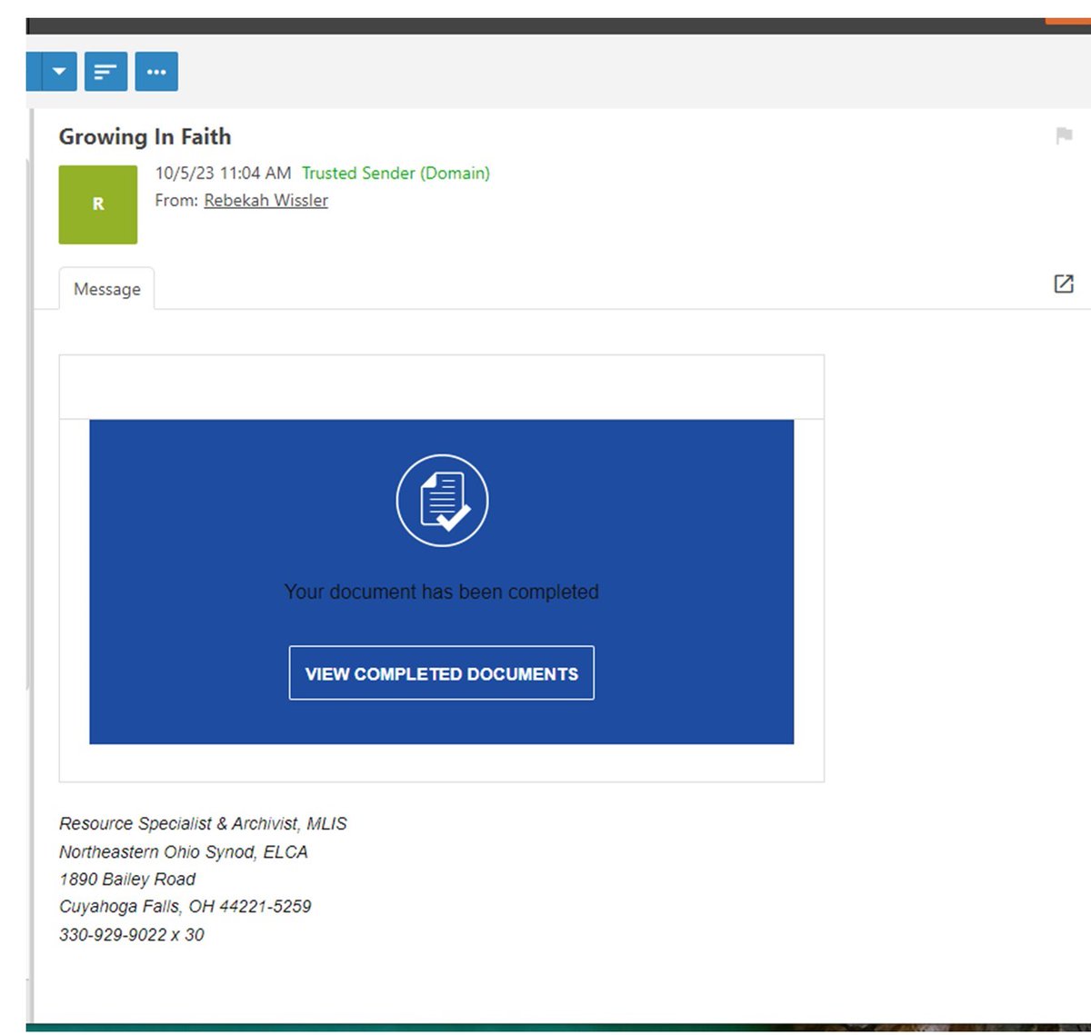 ATTENTION: A phishing scam has masked itself as our own Rebekah Wissler. If you receive an email that looks like the attached photo, do not click on the link! Also, if you have responded, an AI Bot has responded to you. It is not Rebekah and she is not receiving these emails.