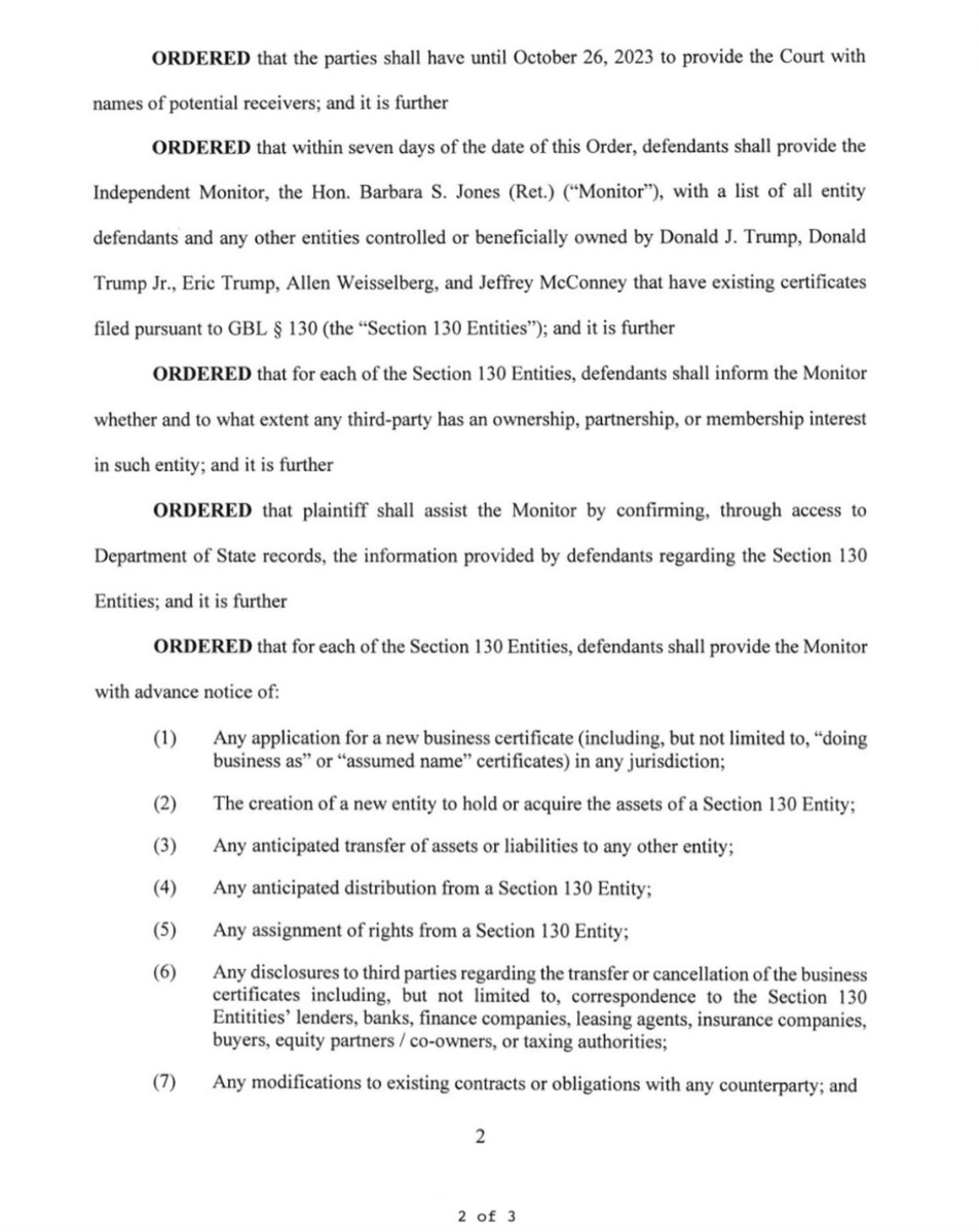 BREAKING- Judge Engoron in Trump's NY fraud case has hit Trump and the brats w/ a devastating order that will expose them. Check out section 6. They have to disclose third party co-owners, equity partners and lenders for ALL of their businesses including the 500 LLCs. This will