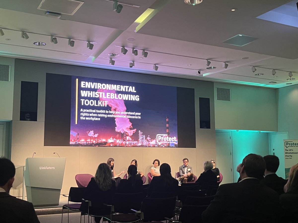 WhistleUK's tweet photo. "The guide is designed to help workers reduce their chance of victimisation and increase the effectiveness of reporting environmental concerns"- @CDComins introduces us to Protect's brand new toolkit, the #Environmental #Whistleblowing toolkit. #Protect30 https://t.co/DX97K9tFll