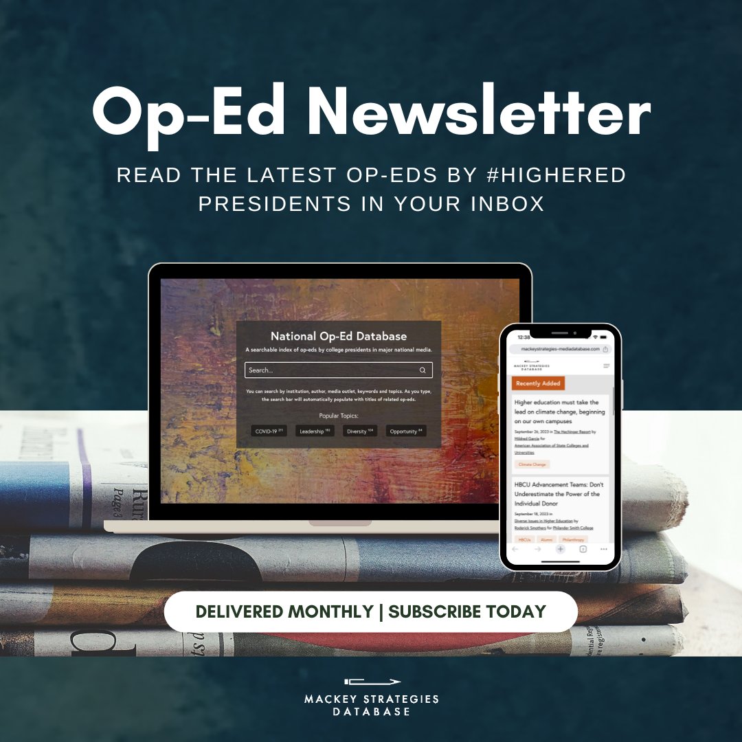 PM_Strategies's tweet photo. Our monthly op-ed newsletter hits inboxes tomorrow morning. See what college &amp; university presidents are saying about the latest issues affecting #highered. Subscribe today: https://t.co/jAx7S97g0k https://t.co/850NLU5ih1