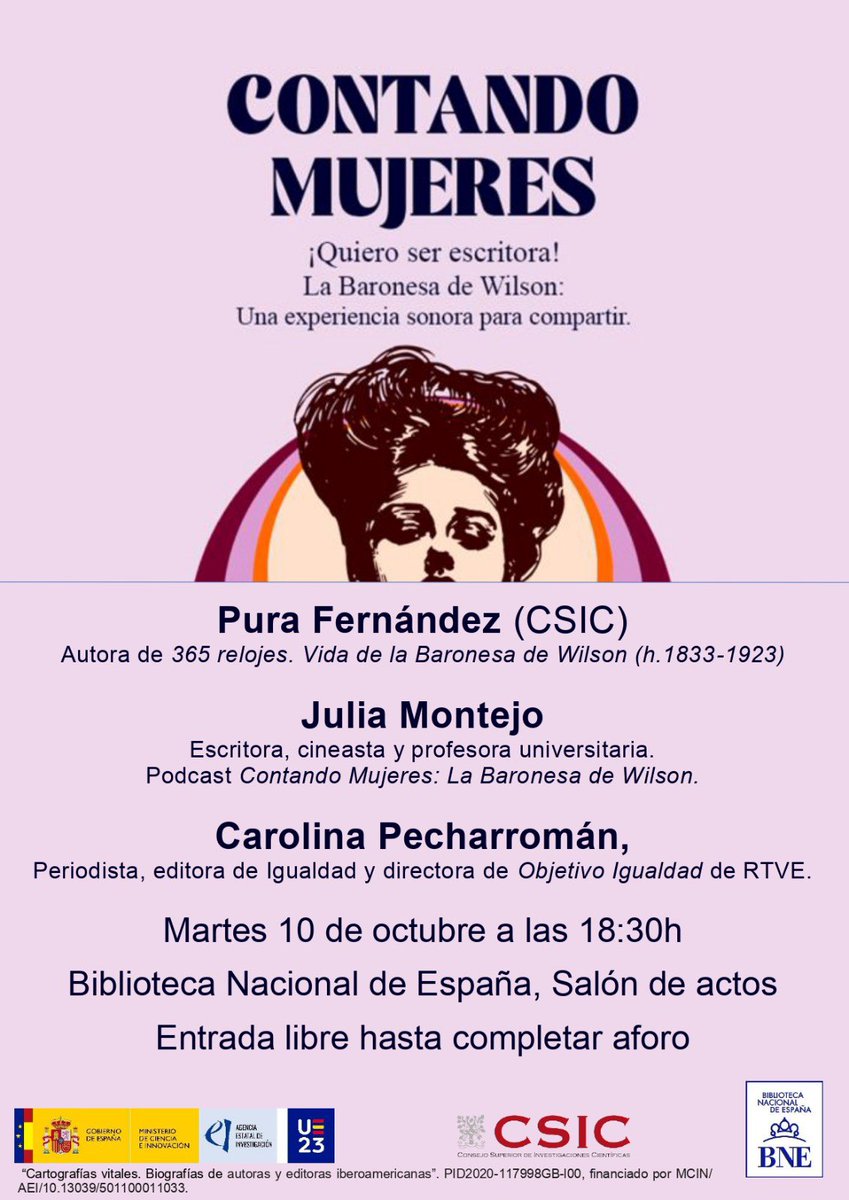🎙️Escucha colectiva: CONTANDO MUJERES🎙️

👂Os invitamos a la escucha colectiva del podcast Contando Mujeres🚺

✍️ ¡Quiero ser escritora! La Baronesa de Wilson: Una experiencia sonora para compartir 📝 el martes 10 de octubre a las 18:30 en la <a href="/BNE_biblioteca/">Biblioteca Nacional de España</a> 

👂¡Os esperamos!👂