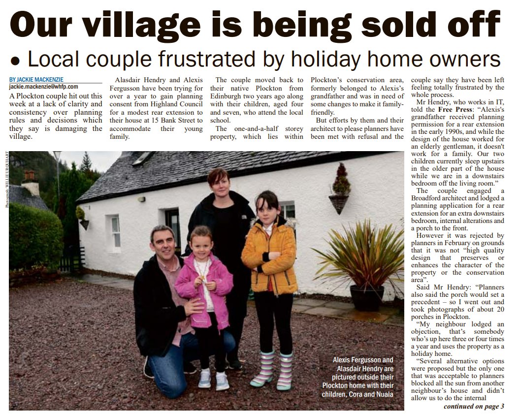 Front page of the <a href="/WHFP1/">WHFP</a> today.
Plockton couple say "Our Village is being sold of."