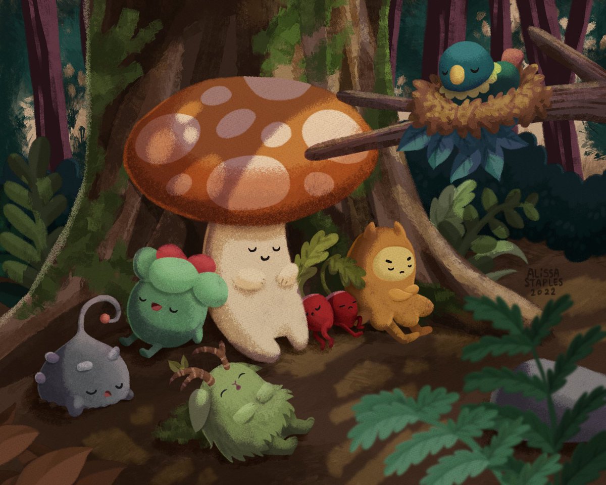 Ooblets fan art I did last year! Congrats on your Steam launch <a href="/ooblets/">Ooblets</a> !!!🍄🧡