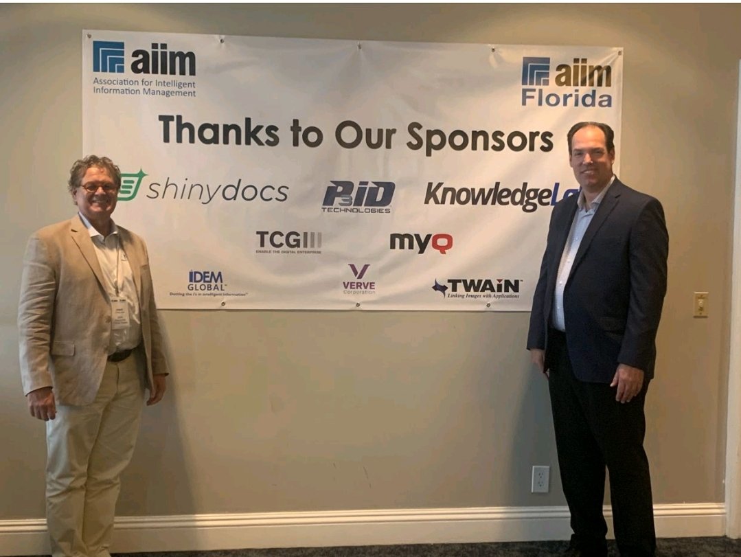 IdemGlobal's tweet photo. Our CEO @CraigLaue2 at the @AiimFlorida / @AIIMIntl Showcase and Strategy Summit in #Tampa with #peterklentos. 
What a great #Event!!!
#automation #digitalsolutions #digitalbusinesstransformation #IDEMGLOBAL #RPA #AI https://t.co/zG6cduP1Rh