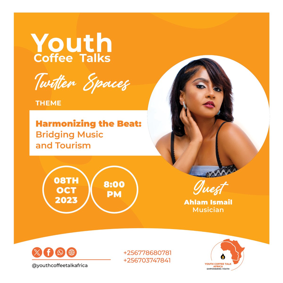 Join us on October 8th at 8pm for the Youth Coffee Talk online show as we dive into "Harmonizing the Beat: Bridging Music and Tourism." Our special guest, Lamu <a href="/lamusounds/">🎶 LIAR Out Now ❤️‍🔥</a>, a renowned Ugandan musician, will be sharing insights. Get ready to tune in and groove with us! #YCTA