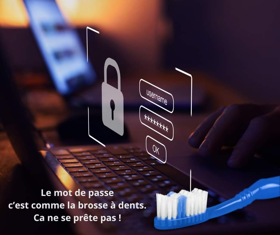 Le mot de passe c'est comme la brosse à dents. Ça ne se prête pas !
Messageries, RS, banques, administrations et commerces en ligne, réseaux et applications d'entreprise... La sécurité de l'accès à tous ces services du quotidien repose essentiellement sur les MdP

 #Cybermois