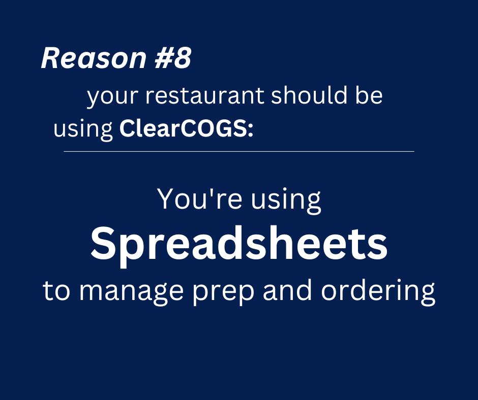 Spreadsheets can be frustrating and time consuming in the kitchen. Our AI-powered platform is designed to streamline your operations in order to maximize your profitability.
#ClearCOGS #SystemUpgrade #RestaurantEfficiency #InventoryManagement #Profitability