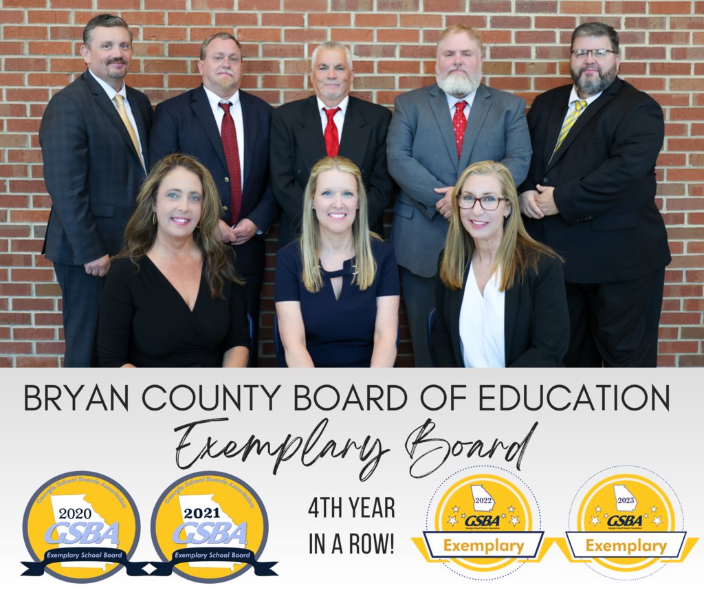 BryanCoSchools's tweet photo. Bryan County Board of Education receives Exemplary Board status for the 4th year in a row! Congratulations, Bryan County Board of Education! Thank you for always putting our students and staff FIRST! https://t.co/IqgQjdKsxa