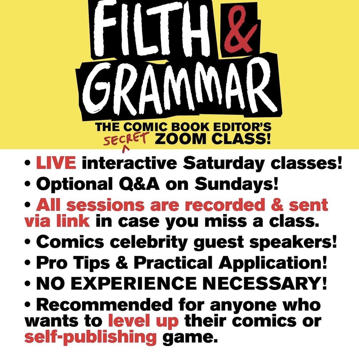 sxbond's tweet photo. 💥📣T-minus 2 days until my October session of The 101 Comic Book Editor’s (Secret) Zoom Class! If you’ve signed up, expect a link to Saturday’s session on Friday, Oct  6. If you want to join us, click here 👇🏻. No experience necessary! And no homework!🖍️🖍️
https://t.co/siMW2t9Bpk https://t.co/71jso2l1fA
