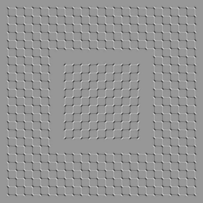 The central square is NOT moving. 

Color-dependent motion illusions in stationary images by <a href="/AkiyoshiKitaoka/">Akiyoshi Kitaoka</a>