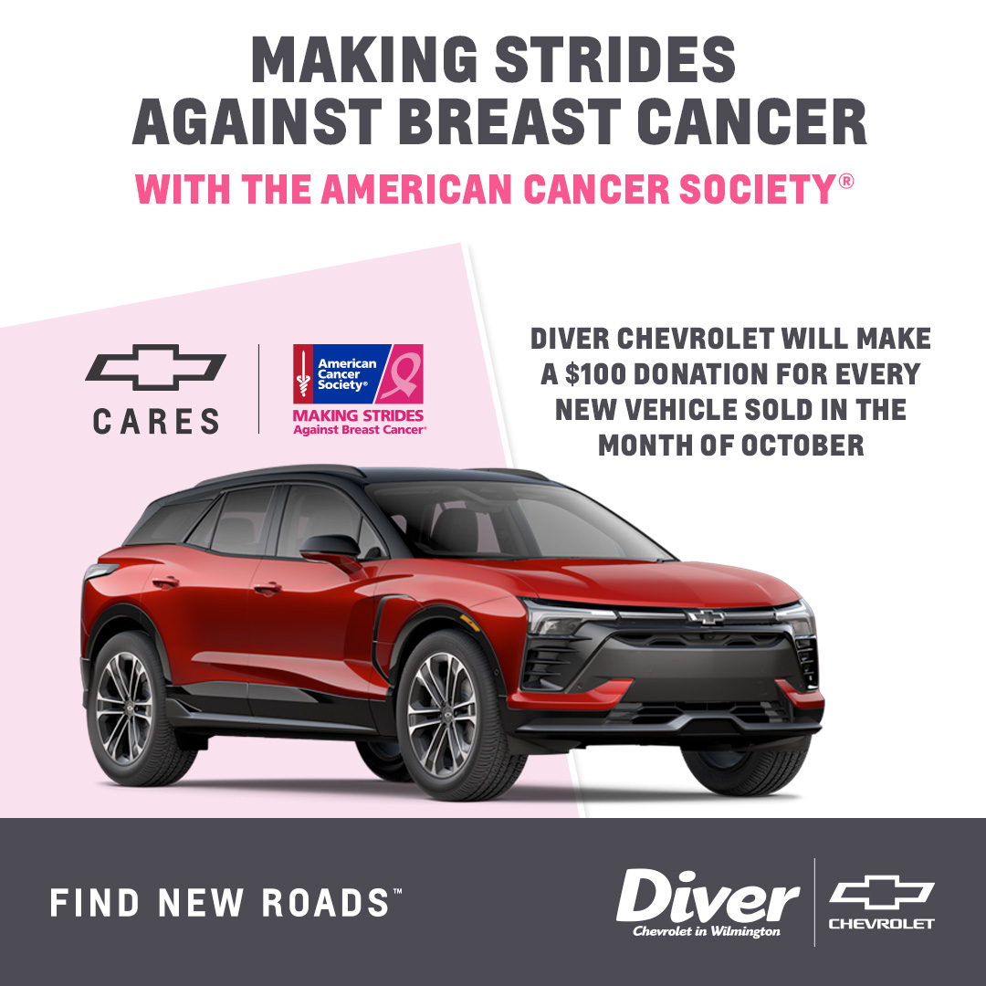 WinnerChev's tweet image. For every NEW vehicle sold this month, Diver Chevy will donate $100 to the American Cancer Society's® Making Strides Against Breast Cancer initiative. Don't miss your chance to make a difference. 🚗💕 #DiverChevy #AmericanCancerSociety

pulse.ly/e5706f456y