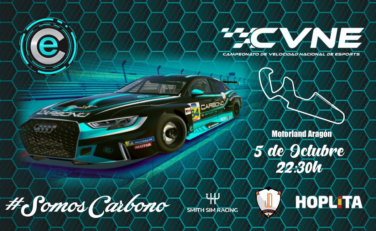 Primera prueba de la <a href="/virtual_rfeda/">Virtual RFEDA</a> 
Esta vez campeonato con los TCR
Nuestro piloto 
👤 <a href="/ROLL3RBALL/">Rubens Llorente</a> 
Intentará luchar para estar lo más arriba posible.

Mucha suerte compañero🍀🏁

#SomosCarbono 

<a href="/JoinDigitalBCN/">JOIN DIGITAL GAMING</a> @SmithSimRacing <a href="/hoplita/">lino arroyo</a>