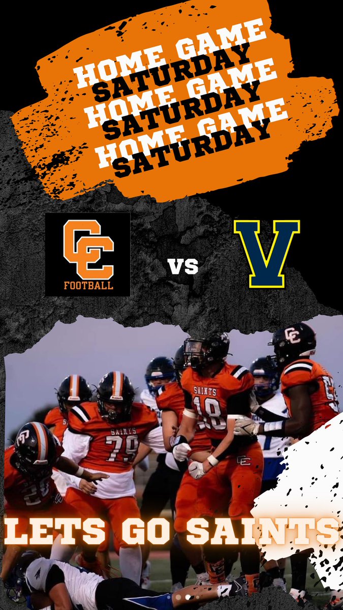 CCSaintsFB's tweet photo. Saturday is GAME DAY

🏈Saturday, 10/7
⏰ 2 pm kickoff
📍CC Stadium
🆚 @VictorFootballB 

LETS GO SAINTS!

@SecVFootball @CCCSDtweets @CCCSDathletics https://t.co/a84gXTyo2R