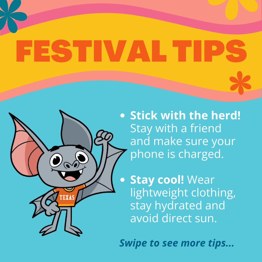 UTBruceTheBat's tweet photo. Prepare for a fun and safe festival experience with these tips. Swipe for Bruce's checklist of things to bring! https://t.co/n9HUOFZT1d