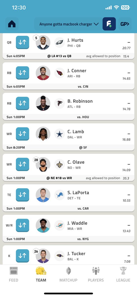 GGman1447's tweet photo. @NFLFantasy Think it’s good but not sure about conner or ettiene https://t.co/4Oiv43fWMm