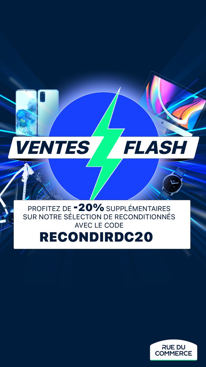rueducommerce's tweet image. #venteflash de la semaine : Profitez de 20% de #reduction supplémentaire sur notre sélection de produits reconditionnés avec le code promo RECONDIRDC20
#Deals