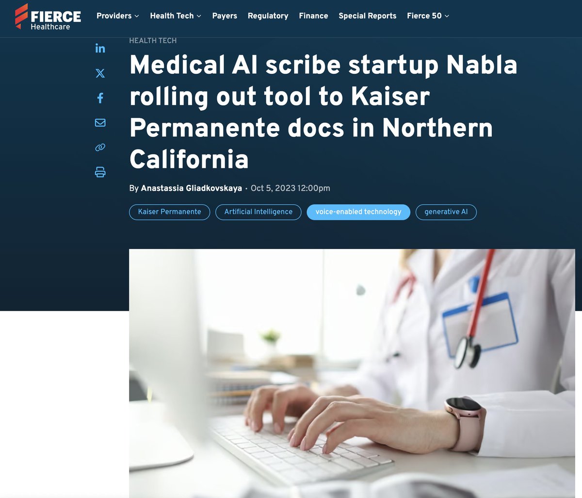 We're thrilled to announce a groundbreaking partnership with Kaiser Permanente, bringing Nabla Copilot to 10,000 physicians across Northern California!
fiercehealthcare.com/health-tech/me…