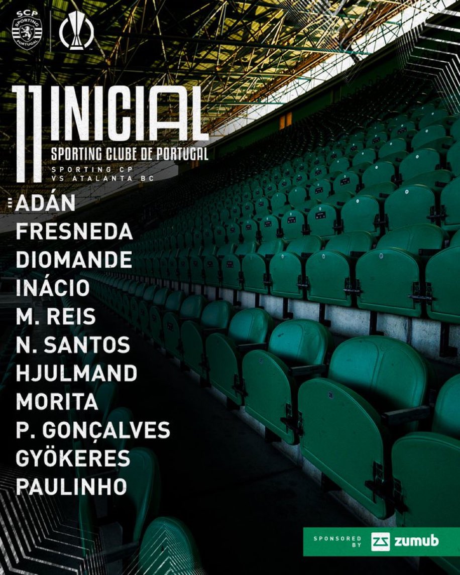 SportingCP_pl's tweet photo. Nasz skład na mecz https://t.co/G7weLsDbo0