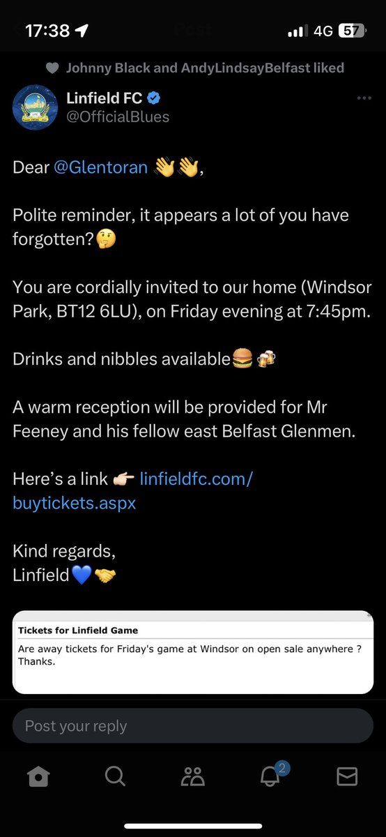 branapoth's tweet photo. Do linfield even know away fans can’t get pint in Windsor 🤔 https://t.co/kN791yAvlO