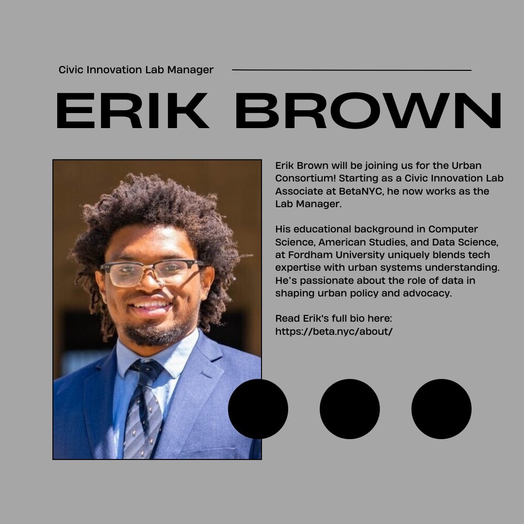 FordhamUrban's tweet photo. Save the date for our upcoming Urban Consortium October 30th | 12:30pm - 2:00pm! We will be joined by Erik Brown from @BetaNYC. Check out Erik's full bio here: https://t.co/wwARTQ0D8o. https://t.co/AIiQa0FzqW