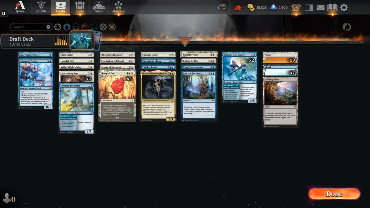 JDiesel_FGC's tweet photo. Quick 7-0 Premiere Draft I just played with a sweet U/W tempo deck! Deck felt incredibly strong between Ingenious Prodigy, Twinning Twins, and Sharae. Definitely had a few games that ended at less than 5 life on my end😅 Happy with my play today which is a good feeling https://t.co/IjJyAah2MY