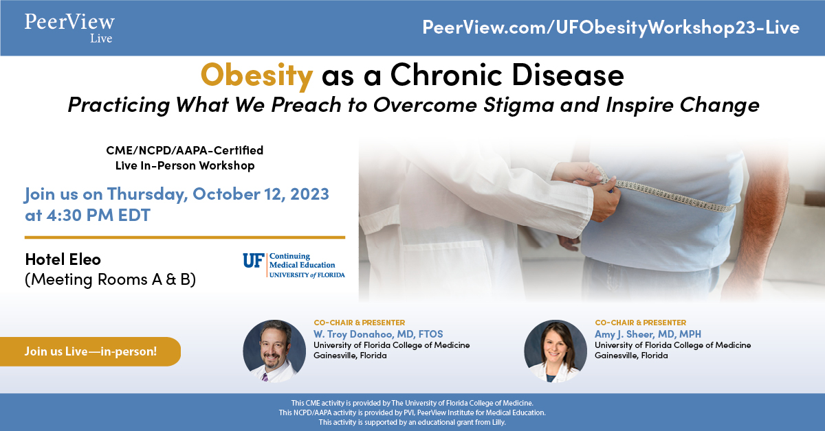 Don't Miss Out!
𝗹𝗶𝘃𝗲 and 𝗹𝗼𝗰𝗮𝗹 immersive workshop- next Thursday!

Register today: PeerView.com/UFObesityWorks…
Add to your calendar:
cme-a2.sites.medinfo.ufl.edu/wordpress/file…