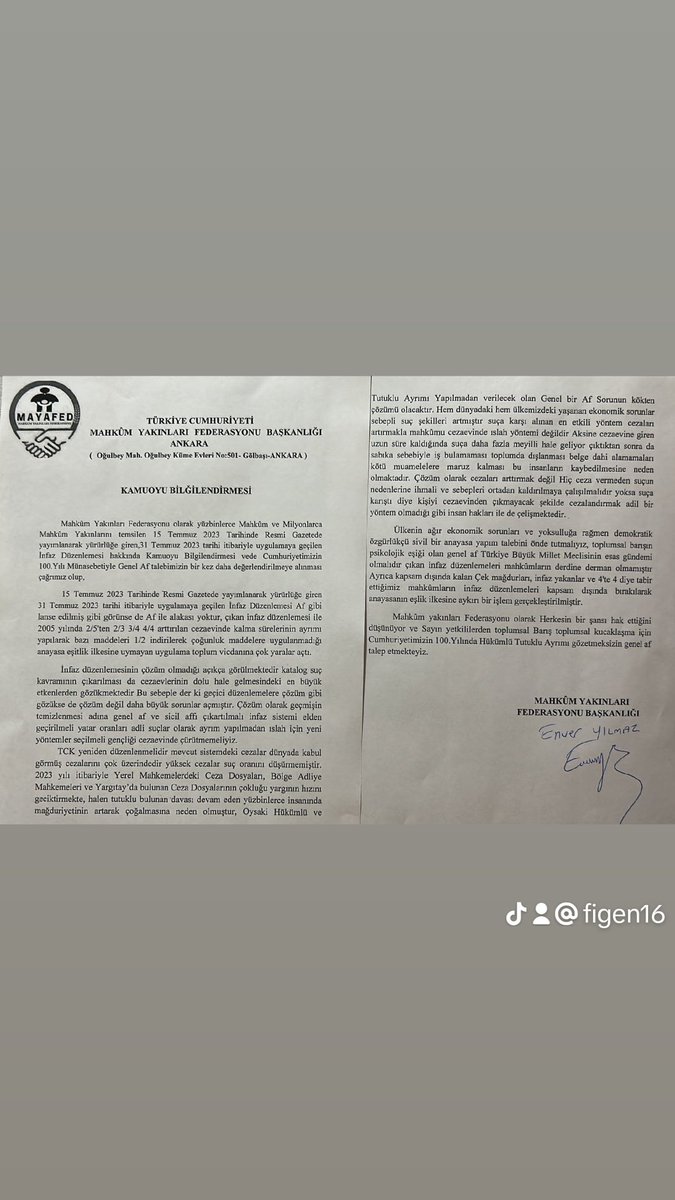 Affet Türkiye
Hiçbir dünya ülkesinde Adil yargılama hak ihlali yoktur .Geçmişi temizlemek için , yargıda yapılan bu kadar haksizlıgın tek çözümü Af 'tır. 
<a href="/M_Sarigul/">Mustafa Sarıgül</a>