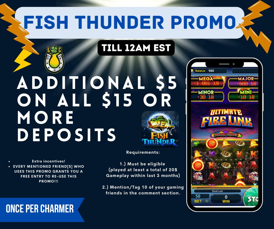Lucky_Charmers_'s tweet image. Newest game but one of the coolest platform that we have here in Lucky Charmers 🤩🤗 Additional $5 on all $15 or more deposits 🤑

#fishthunderpromo #fishthunder #charmers #promo