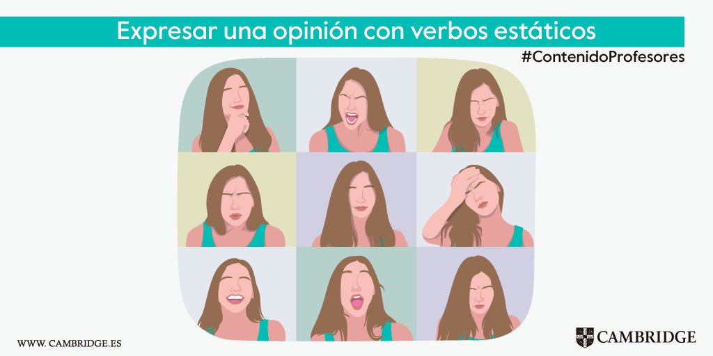 CambridgeEngSP's tweet photo. ¿Sabes que son los verbos estáticos? En este artículo, Nicole Brun-Mercer nos da estrategias para ayudar a los alumnos a expresar su opinión con verbos estáticos.

👉 https://t.co/aj7DvGCPyi

#cambridge #Stativeverbs #EnglishLearning https://t.co/JeGTmoBKEx