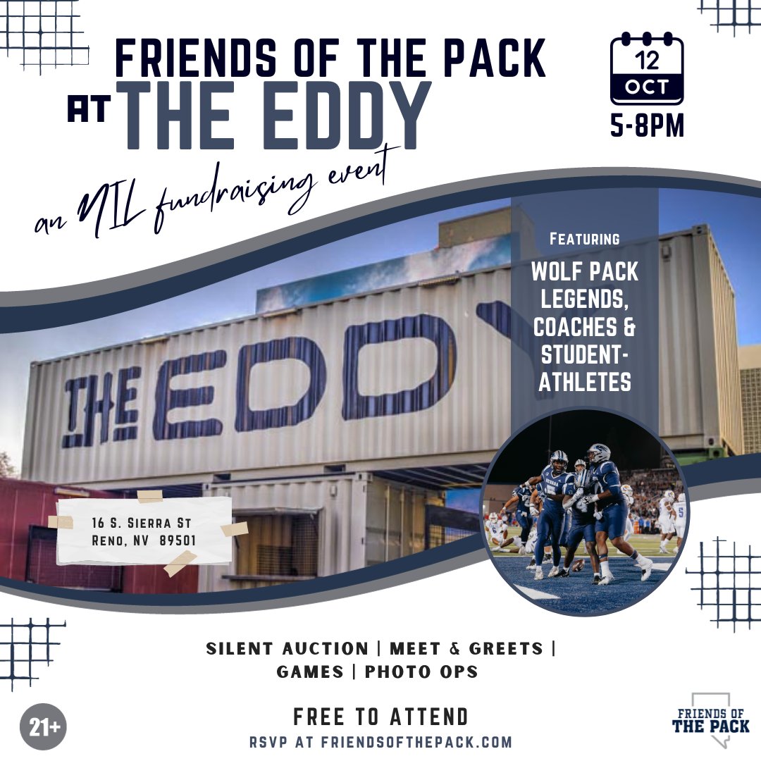 FriendOfThePack's tweet photo. WOLF PACK NATION, LISTEN UP! 📣We will be hosting an event at @theeddyreno on 10.12 that will see current Wolf Pack players, FB alums, coaches, and legends come together. 🍻

Don’t miss out on! Register here: https://t.co/Sn9pDLhj7Q https://t.co/LFLHmnZSlY