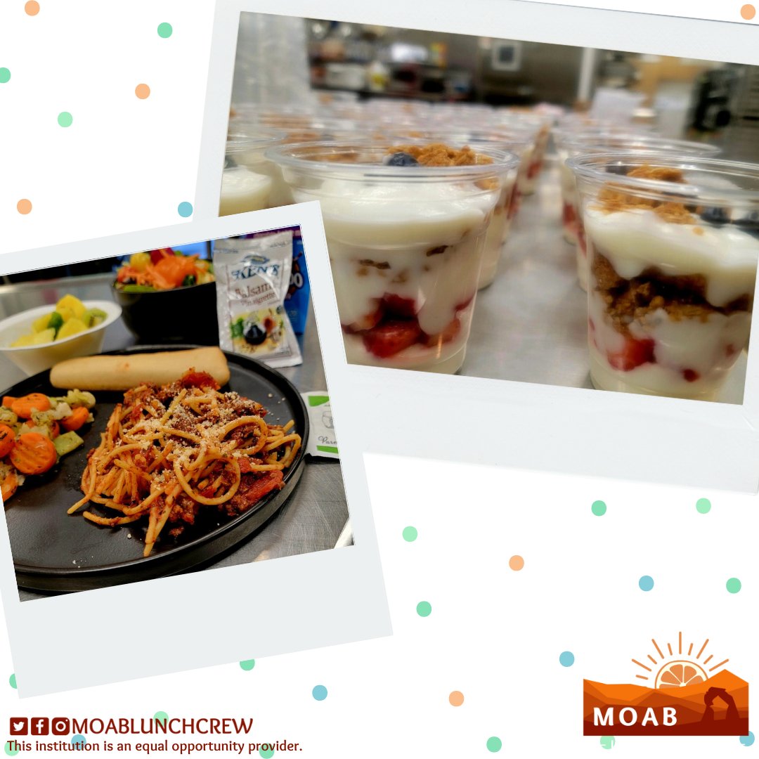moablunchcrew's tweet photo. Our students at Margaret L. Hopkin Middle School enjoyed fruit parfaits for breakfast yesterday! 🍓 On the menu for lunch was spaghetti, pesto seasoned Italian vegetables, mozzarella stuffed breadsticks, fresh cut kiwi, pineapple and salad. 🍝 🥝 🥗

@grand_district #MoabUT https://t.co/FlLQIfyTlc