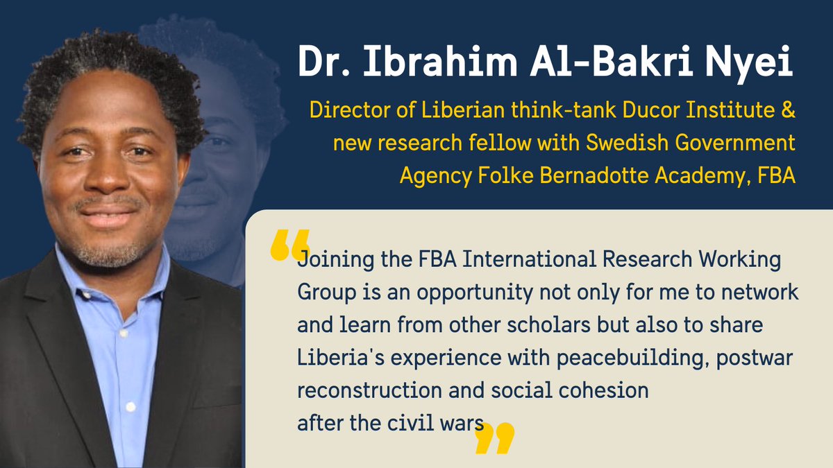 SwedeninLiberia's tweet photo. Scientific research is key to evidence-based development in Liberia &amp; elsewhere. 

The Embassy is happy to congratulate Dr. @Ibnyei, who was just appointed to the Int. Research Working Groups of @FBAFolke! 🎉

The Embassy looks forward to reading &amp; sharing your results Dr. Nyei! https://t.co/NDnTiblHP3