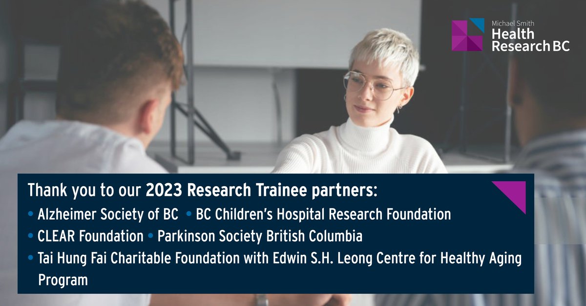 Michael Smith Health Research BC (@hlthresearchbc) on Twitter photo We are proud to partner with leading organizations to advance health research discovery & innovation. Thank you to our 2023 Research Trainee award partners โ helping to foster world-class research in BC! Meet this year's outstanding cohort: healthresearchbc.ca/news_article/rโฆ
<a href="/AlzheimerBC/">Alzheimer Society of B.C.</a> We are proud to partner with leading organizations to advance health research discovery & innovation. Thank you to our 2023 Research Trainee award partners โ helping to foster world-class research in BC! Meet this year's outstanding cohort: healthresearchbc.ca/news_article/rโฆ
<a href="/AlzheimerBC/">Alzheimer Society of B.C.</a>