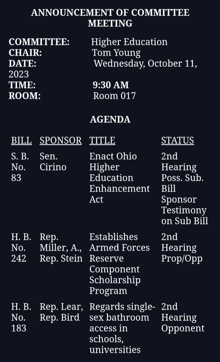SB 83, The Higher Education Destruction Act, will be getting a sub bill and another round of defense from its sponsor next Wednesday. Show up to the Statehouse, if you can.  #StopSB83