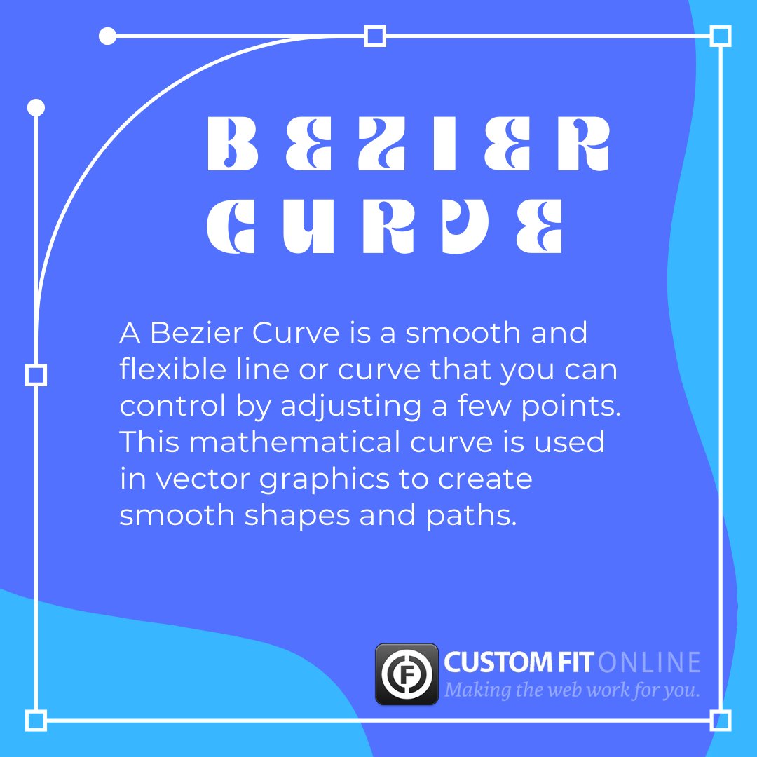 CustomFitOnline's tweet photo. A Bezier Curve is a smooth and flexible line or curve that you can control by adjusting a few points. This mathematical curve is used in vector graphics to create smooth shapes and paths.

#GraphicDesignTerms # BezierCurve #VectorGraphics https://t.co/9rQ33C24uz