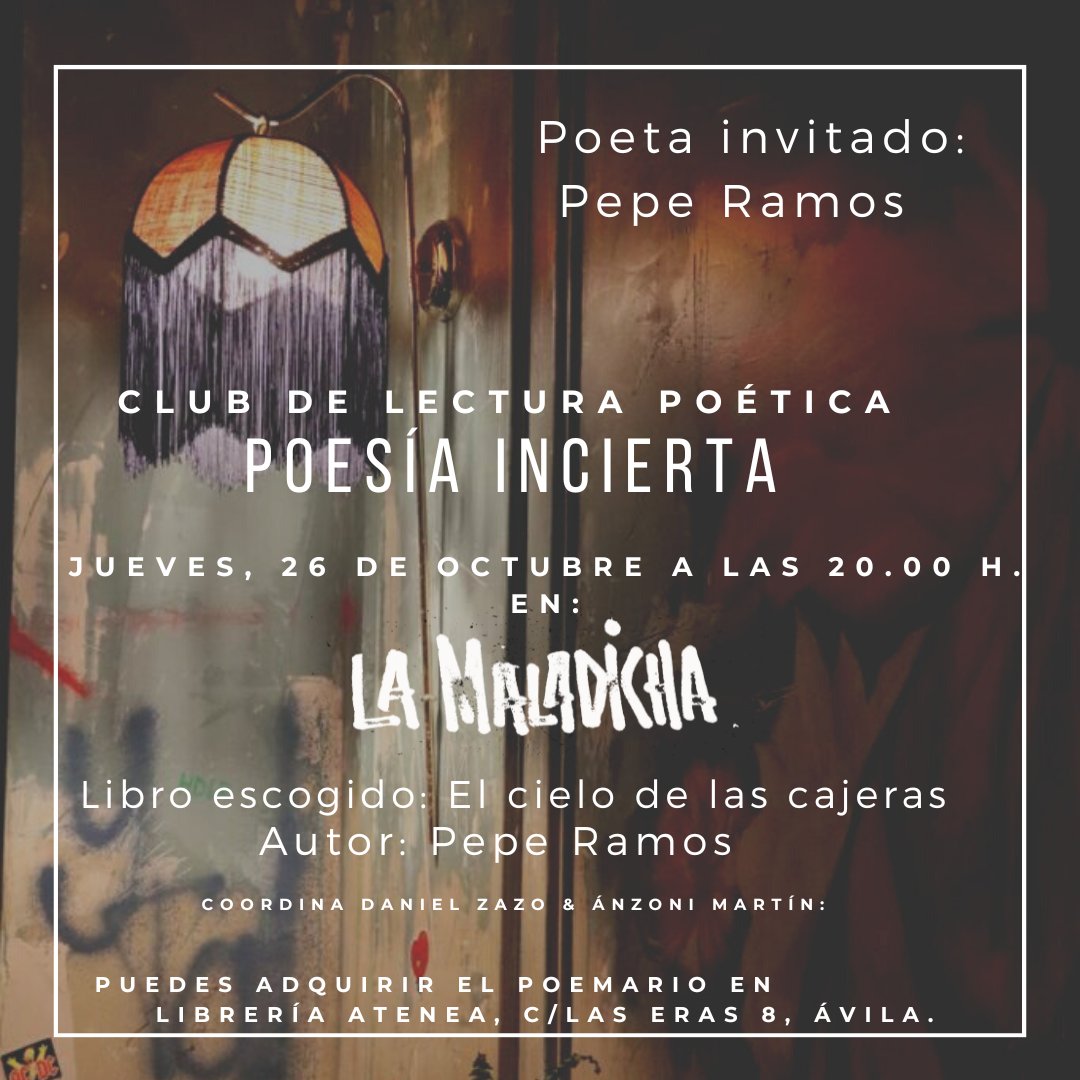 Nos hace mucha ilusión anunciar que estamos de vuelta. El último jueves de octubre retomamos esta iniciativa cultural que tan buen sabor de boca nos dejó la temporada pasada. Abrimos el curso con Pepe Ramos y su obra 𝘌𝘭 𝘤𝘪𝘦𝘭𝘰 𝘥𝘦 𝘭𝘢𝘴 𝘤𝘢𝘫𝘦𝘳𝘢𝘴. Quedan invitados ✨