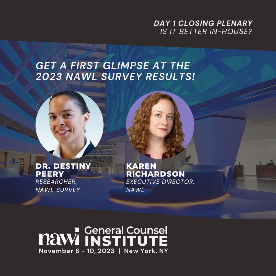 NAWLWomeninLaw's tweet image. Attendees at #NAWLGCI in November will be the first to see the results of our 2023 #NAWLSurvey. In-house attorneys: it&apos;s your last chance to participate in the Survey: harvard.az1.qualtrics.com/jfe/form/SV_1A…

More on GCI: nawl.org/2023-general-c…

#GCI2023 #NAWLWomeninLaw #DEI #Inhouse #research