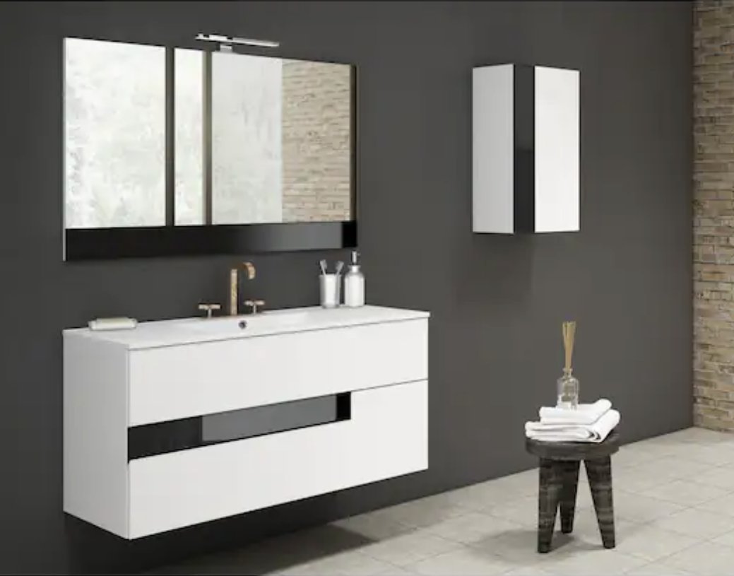 This Vision 24 in. W x 18 in. D Bath Vanity in White and Black with Ceramic Vanity Top in White with White Basin and Sink is a show stopper in a bathroom! @HomeDepot #baths #bathrooms #vanity #bathroomvanity #remodel #impact #wetspaces