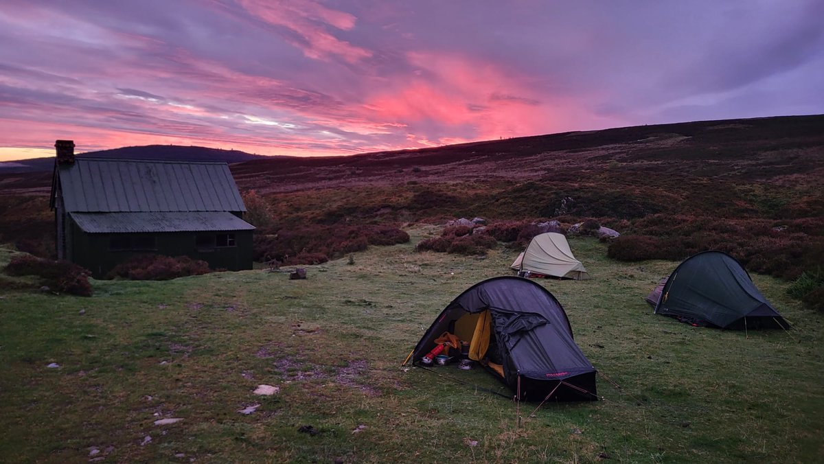 LochendWiderA's tweet photo. Day 2. Weather holding out and a beautiful sunrise! Still smiling (even Mrs Hillis!) Camp tonight is a bit more remote -  Look at these hills tackling them is our target tomorrow! #hamethemorra @LochendHigh @DofEGlasgow @aspenoutdoors https://t.co/GfRJOCHPww