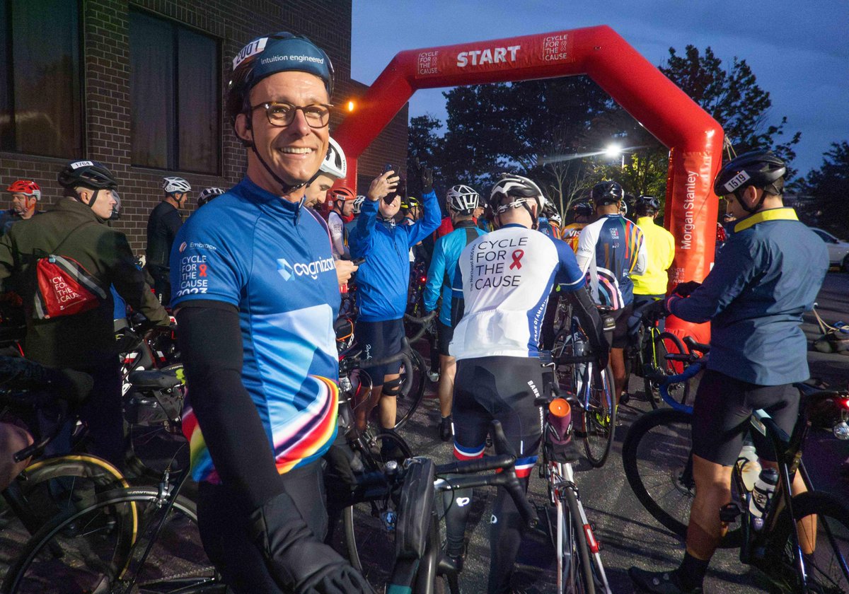 Cognizant's tweet photo. Cognizant associates recently embarked on #CycleForTheCause, a three-day, 275-mile journey from Boston to New York City, raising over $80,000 for @LGBTCenterNYC. These funds facilitate comprehensive, community-based HIV and AIDS prevention, education and more. https://t.co/9OLNorb4ny