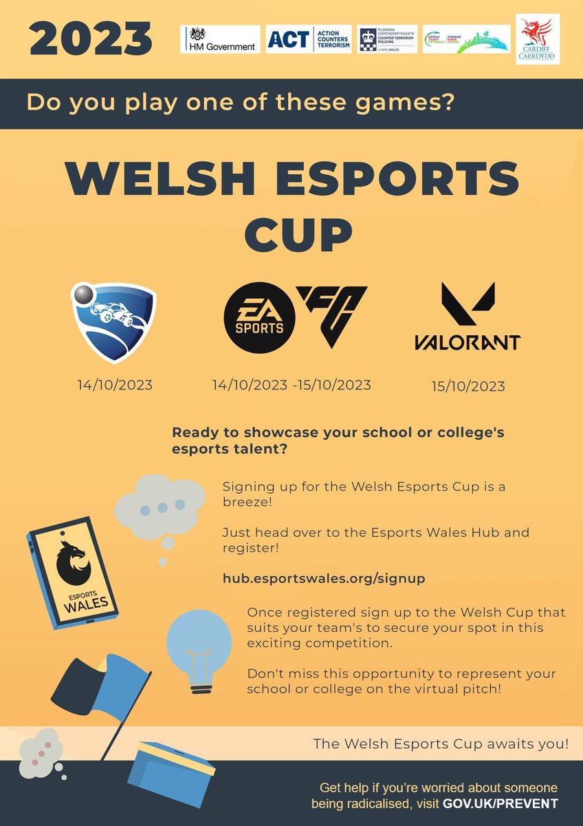 EsportsWales's tweet photo. 🏆 Introducing the Welsh Esports Cup 2023! 🏆

Esports Wales have joined with Prevent to give you the Welsh Esports Cup 2023.  Schools and Colleges will be able to battle it out for the top spot!

🚗 Rocket League ⚽ EAFC 🔫 Valorant 
📅 Date: 14/10/23 - 15/10/23 https://t.co/38txUPGKoK