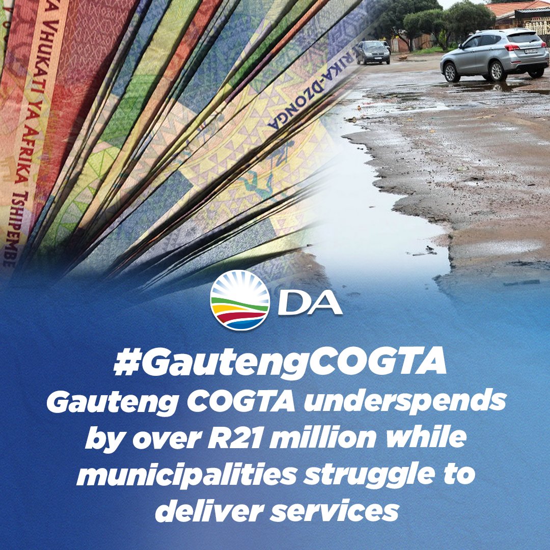 DA_GPL's tweet photo. While municipalities struggle to deliver basic services, Gauteng COGTA underspends by R21 million. This money could've made a difference! #ServiceDeliveryMatters #AccountabilityNow #GautengCOGTA @SollyMsimanga

Read more: https://t.co/ydhhVVtYOT https://t.co/pt7TbUR5Dh