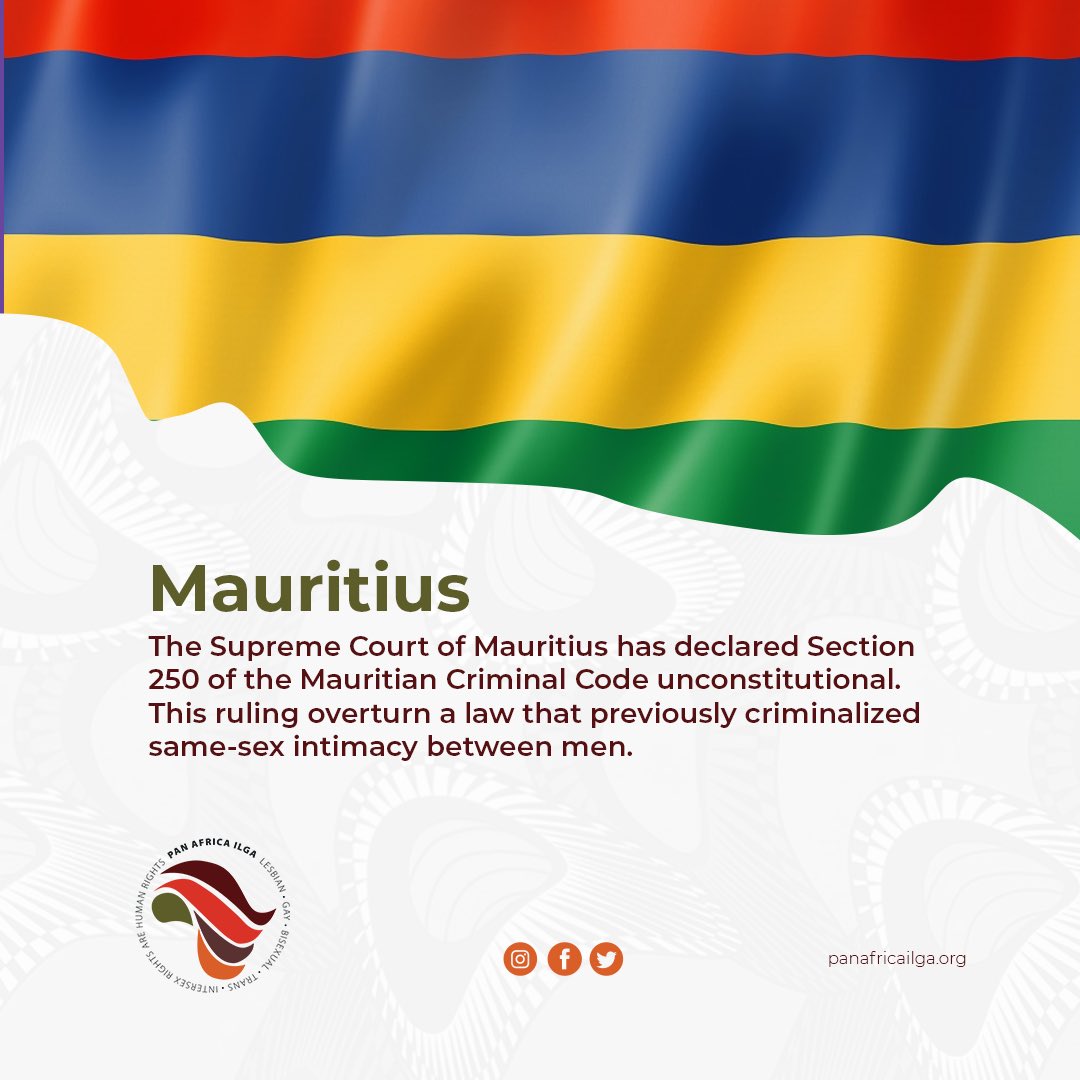 The Supreme Court of Mauritius has declared Section 250 of the Mauritian Criminal Code unconstitutional. This ruling overturn a law that previously criminalized same-sex intimacy between men.
#HumanRights #LoveIsLove