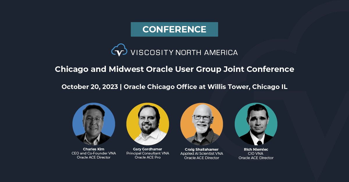 ViscosityNA's tweet image. Join us at the Chicago & Midwest Oracle Users Group Joint Conference on Oct. 20. 2023 with our @oracleaces @racdba, @richniemiec, @ggordham, & Craig Shallahamer.
FREE "Upgrading #OracleDatabases" for the first 40 attendees!
bit.ly/48Iqqhq
#VNA23 #OraPub @cougorg