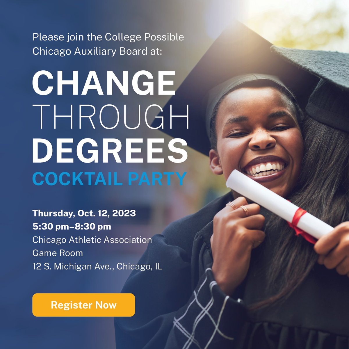 CollPossibleCHI's tweet photo. Our Change Through Degrees Cocktail Party is just one week away! Have you secured your spot yet? To donate or purchase tickets, visit: https://t.co/HhtAoDUGUZ 

We can’t wait to see you there! https://t.co/ZnVR9lCu9E