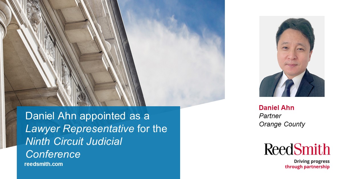 ReedSmithGRE's tweet photo. We are excited to announce that Daniel Ahn was recently appointed to serve a three-year term as a Lawyer Representative for the Ninth Circuit Judicial Conference. Congratulations, Daniel, on this exciting opportunity! https://t.co/tAVQpNa8Er