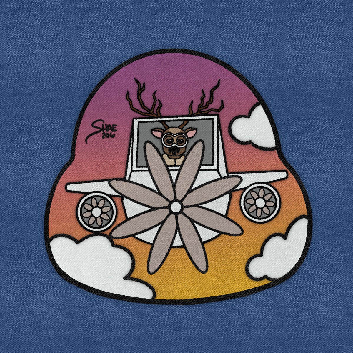 Shae206's tweet photo. Inktober - Oct 5 - Animal Flying 🦌✈️ #alexandrasillosinktober #alexandraspookfest #alexandrasillosinktober2022  #digitalart #art #illustration #patchart #patches #patch #patchaplique #flying #pilot #deer #deerart #sunset #traveler #explorar https://t.co/tsqKPVwZnl